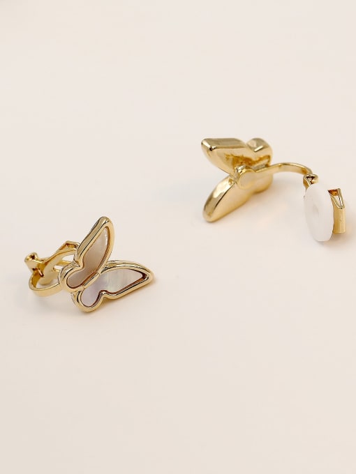14k Gold [ear clip] Brass Shell Butterfly Cute Clip Trend Korean Fashion Earring